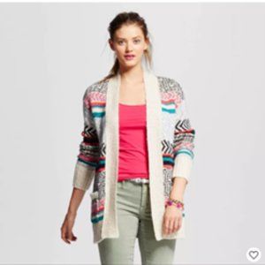 Mossimo Boho Pink Aqua Black Fair Isle Cardigan